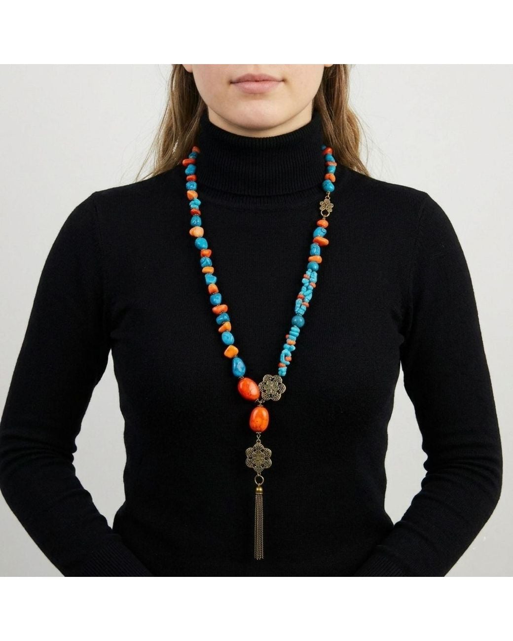 Bellus Domina Blue And Gemstone Long Necklace