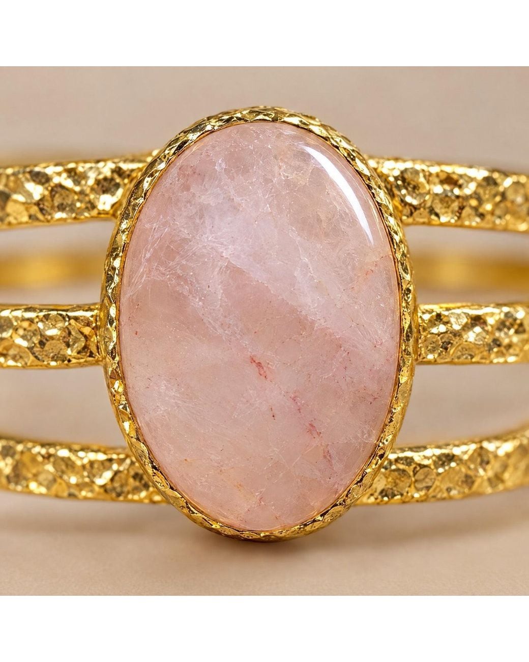 Saéa Yellow Blush Rose Quartz Hammered Triple Band Cuff Bracelet