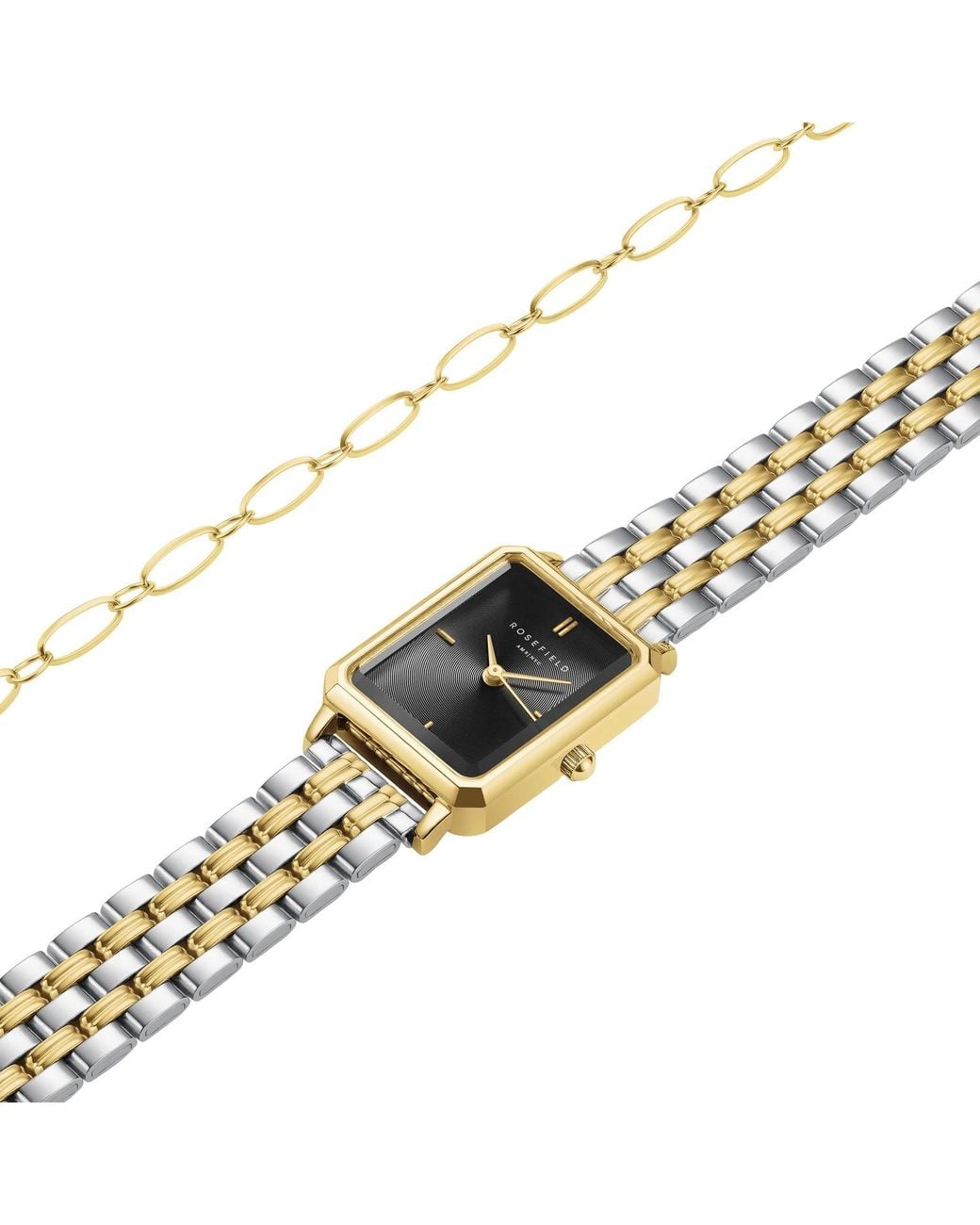 ROSEFIELD White Octagon Xs Dial Duotone Watch And Oval Links Bracelet Boxed Set