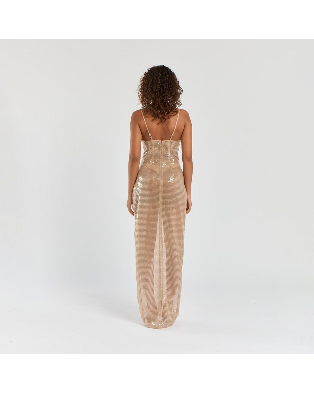 Egyptian Blue Natural Neutrals Spaghetti Long Sequin Dress