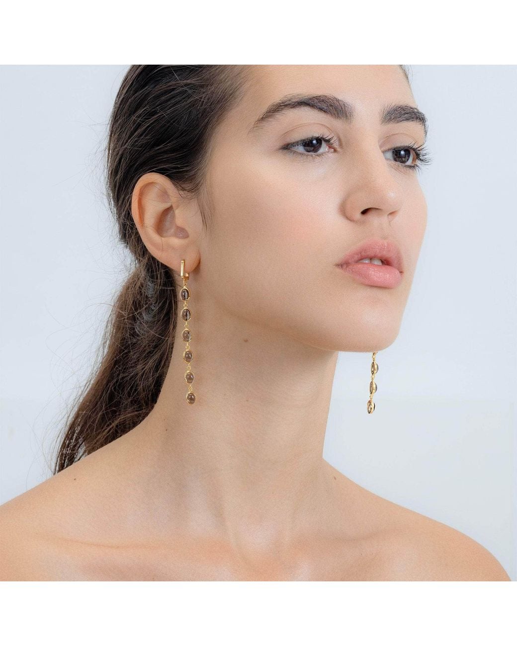 German Kabirski Metallic Koro Plated Earrings With Smoky Quartz