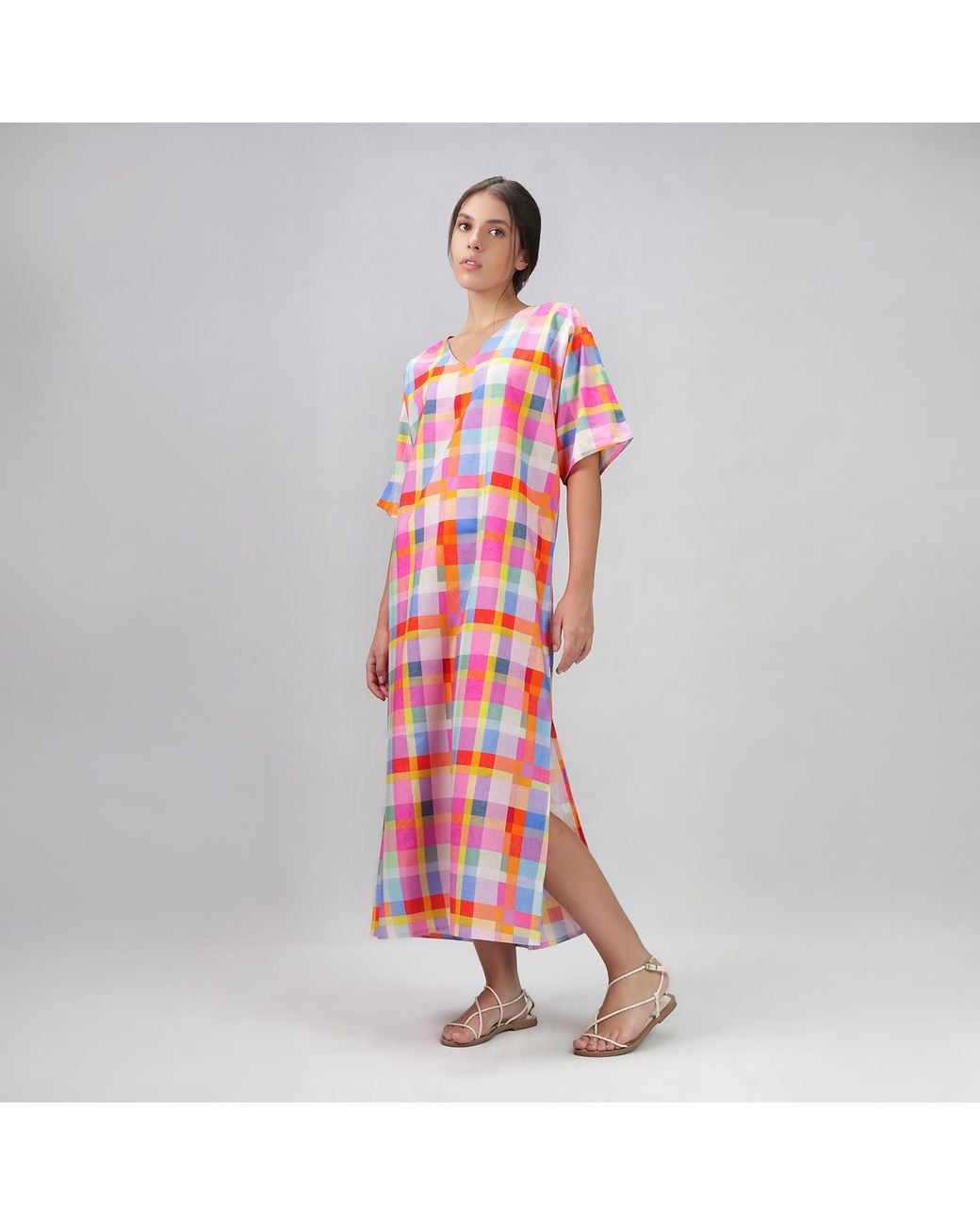 DHARA SHETH DUBAI Red Palette Picnic Long Kaftan Dress With Side Slit