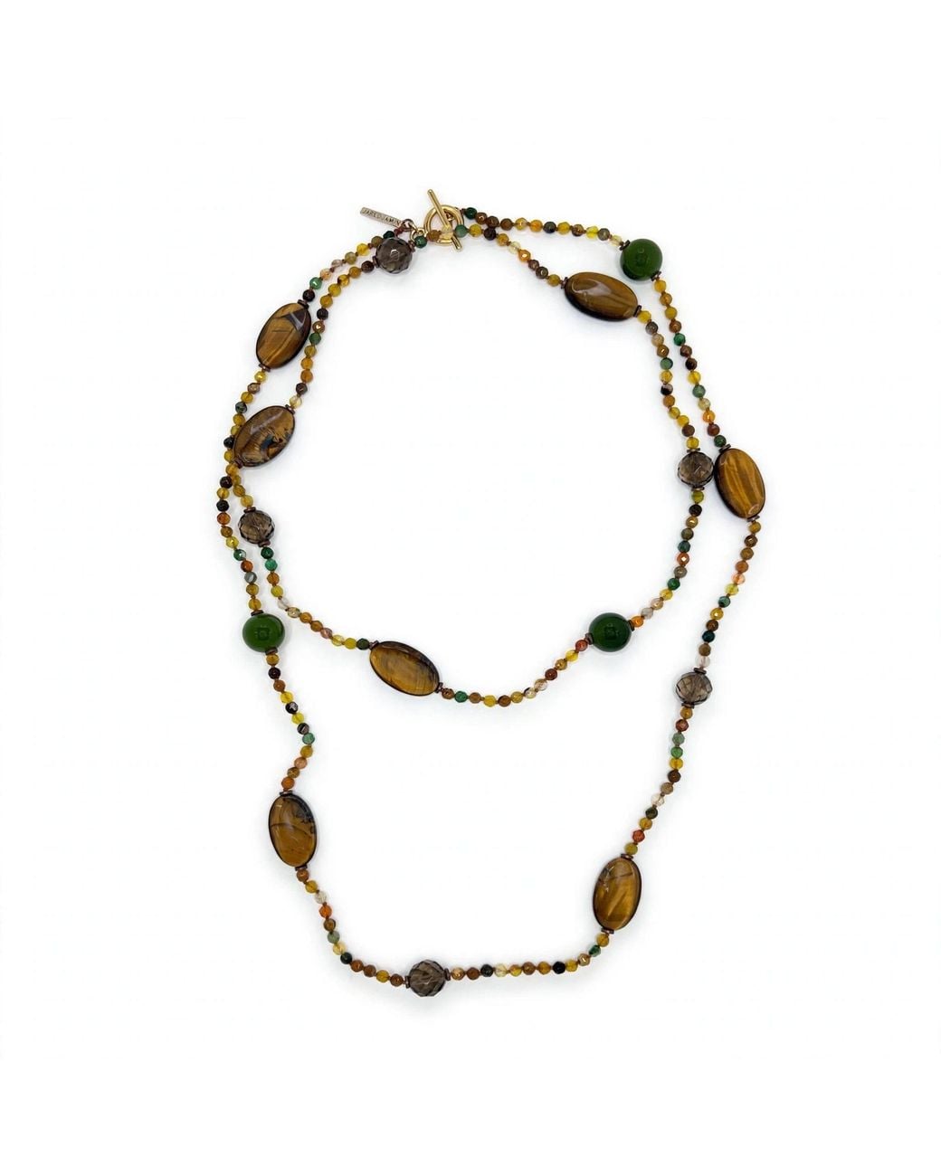Jaredjamin White Terra Tiger's Eye Long Beaded Necklace
