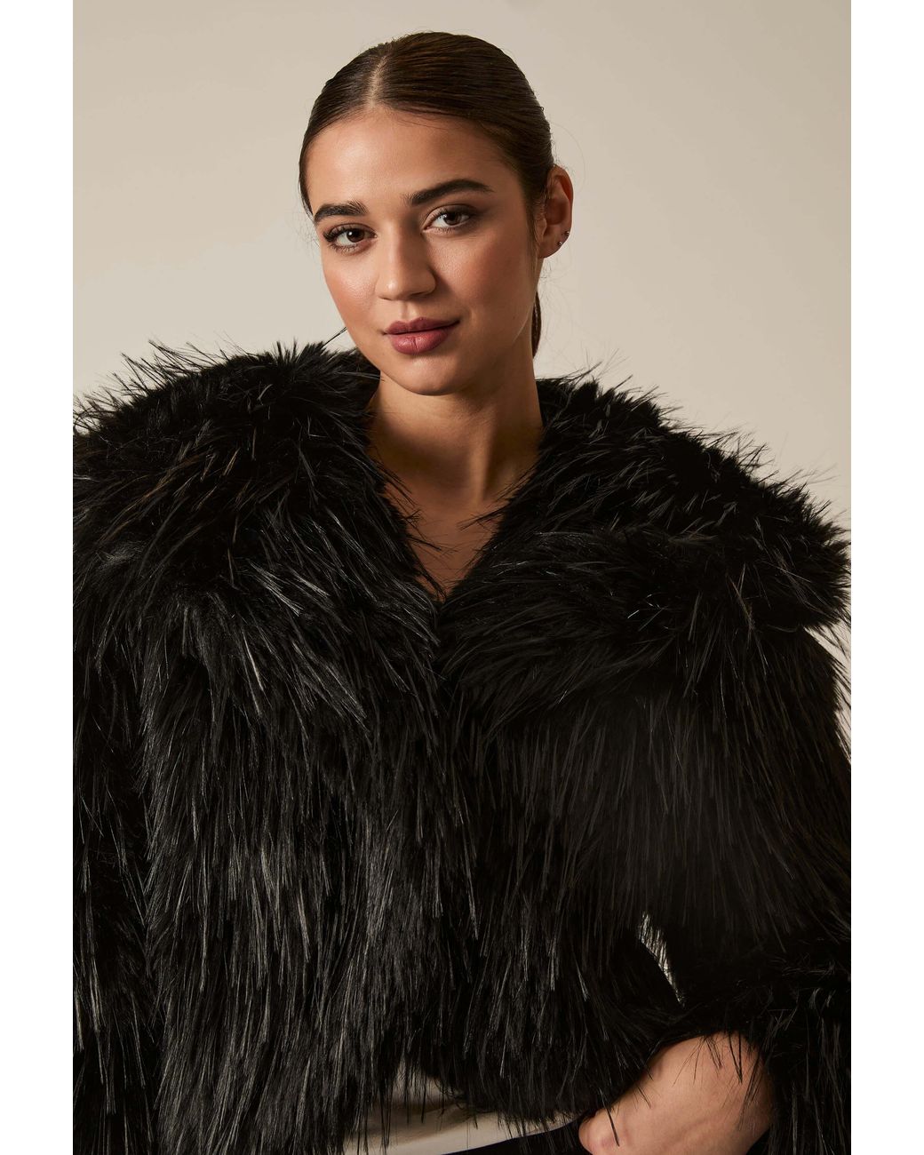 James Lakeland Shaggy Faux Fur Jacket in Black | Lyst UK