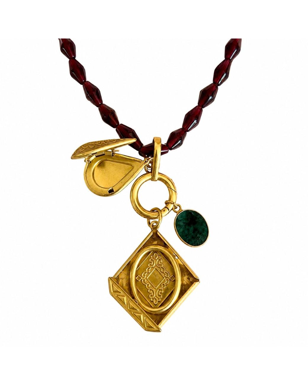 Persia Dona Jewelry Metallic Vintage Garnet X Vintage Locket Necklace