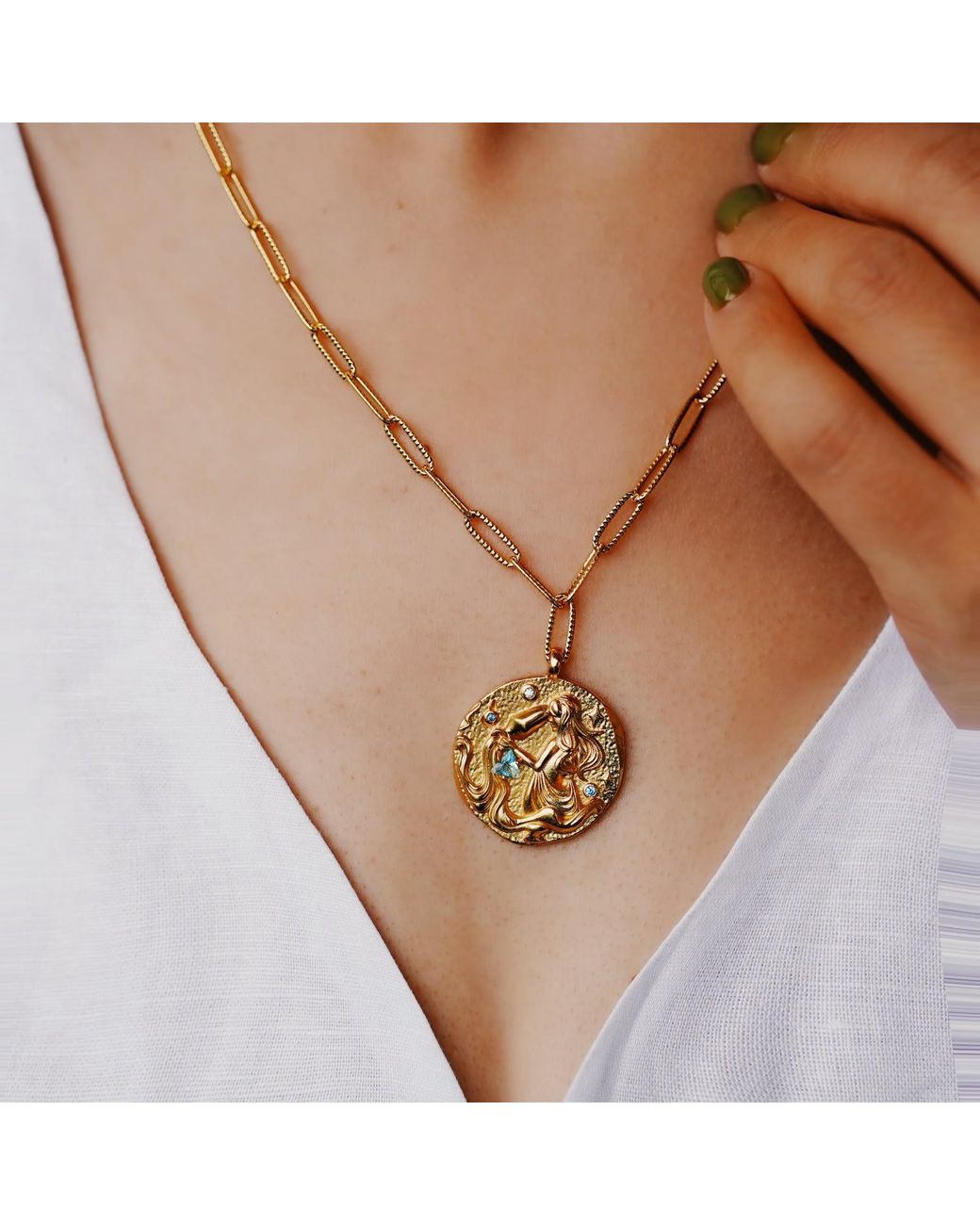 Aurozia Metallic Constellations Aquarius Double-Sided Coin Necklace