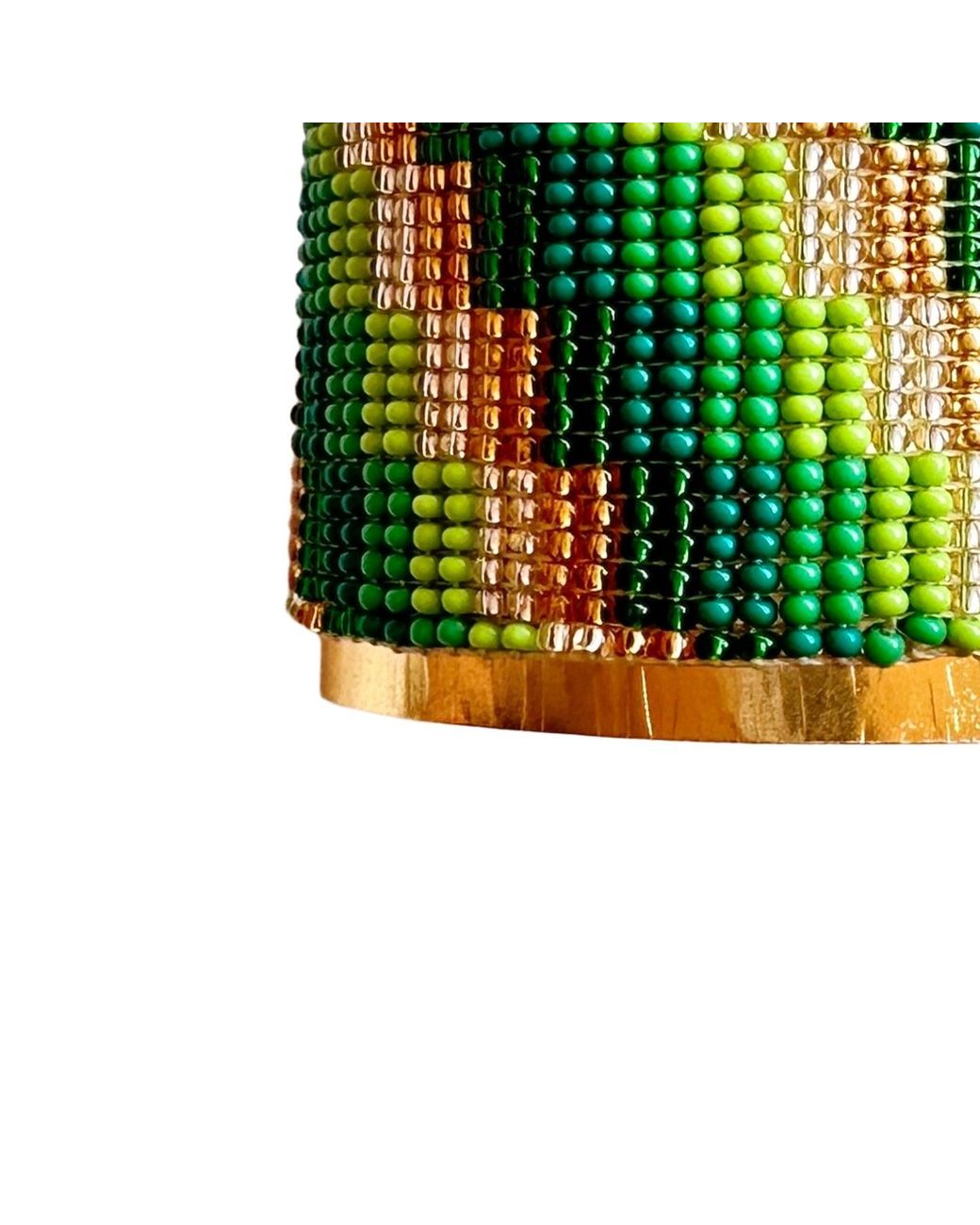 Iliana Arrazola Green Minimalist Deconstructed Cuff Bracelet, Glass Beads, Beaded Jewelry