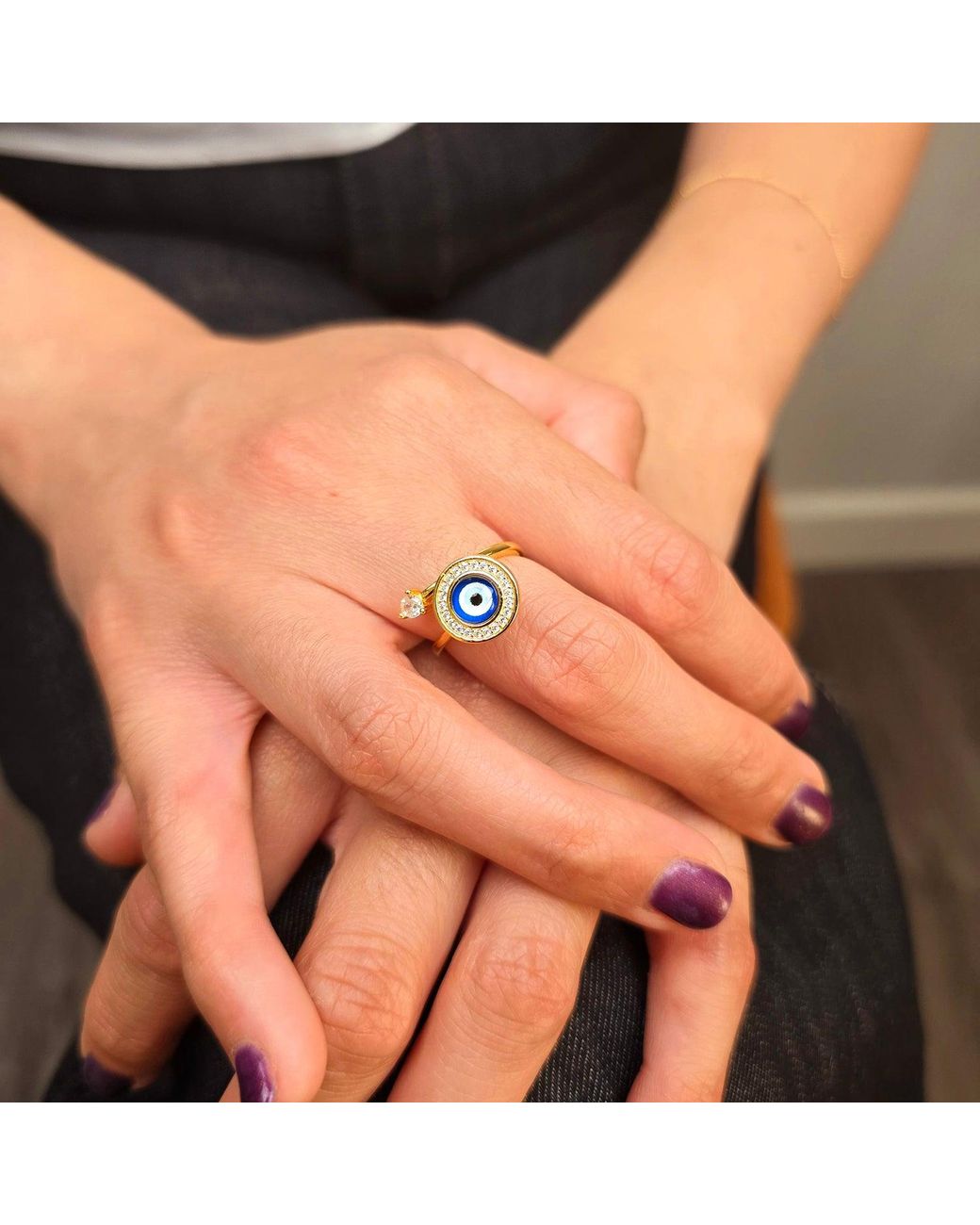 Sophelia Blue Evil Eye Fidget Spinner Friendship Plated Ring