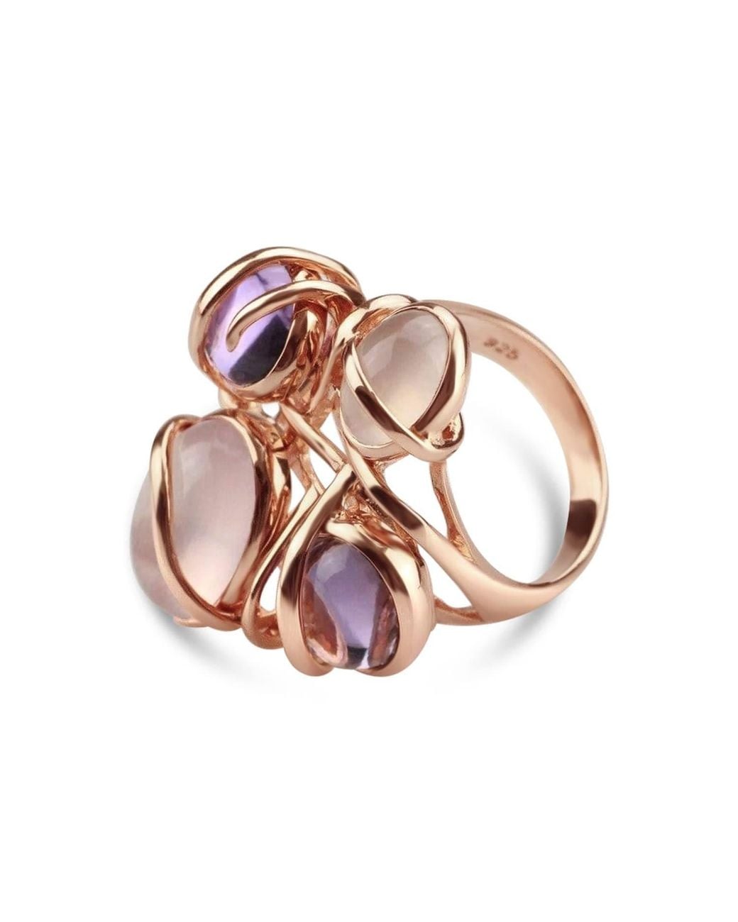Bellus Domina Pink Plated Amethyst And Rose Quartz Cocktail Ring