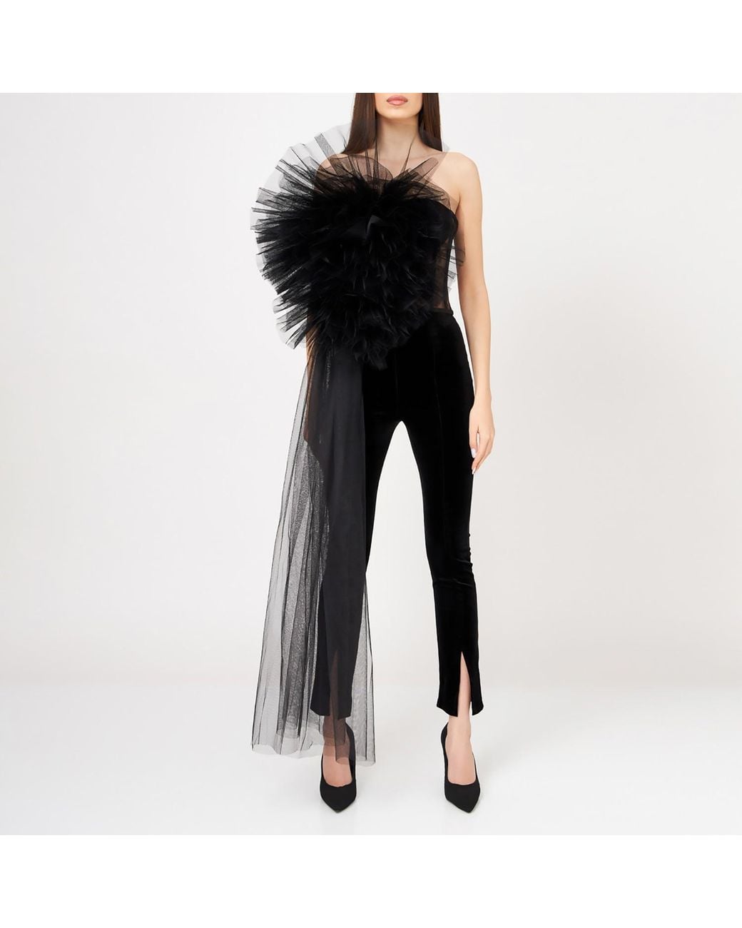 LIA ARAM Black Tulle-Accented Corset