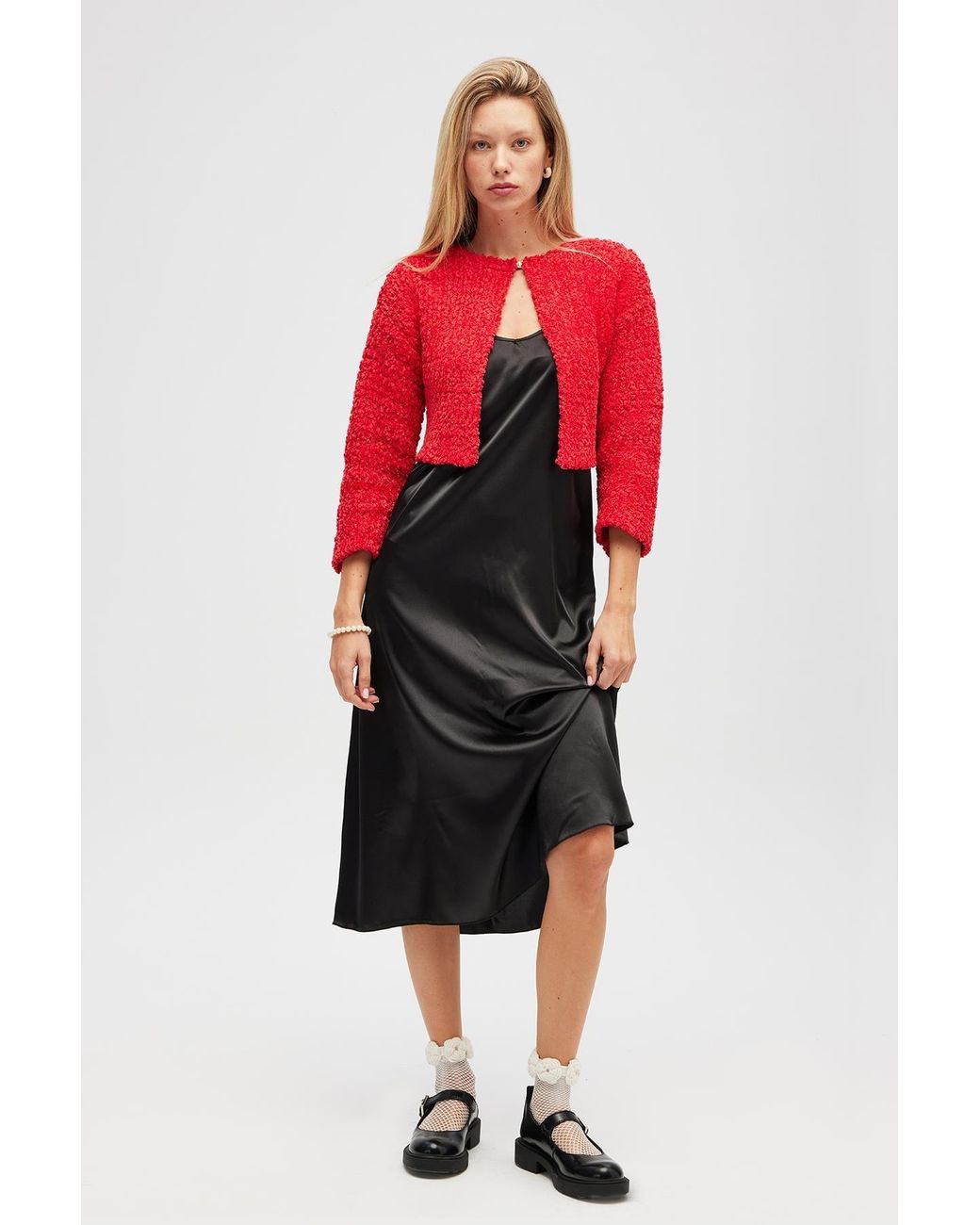 Peraluna Red Kayla Crop Knit Cardigan