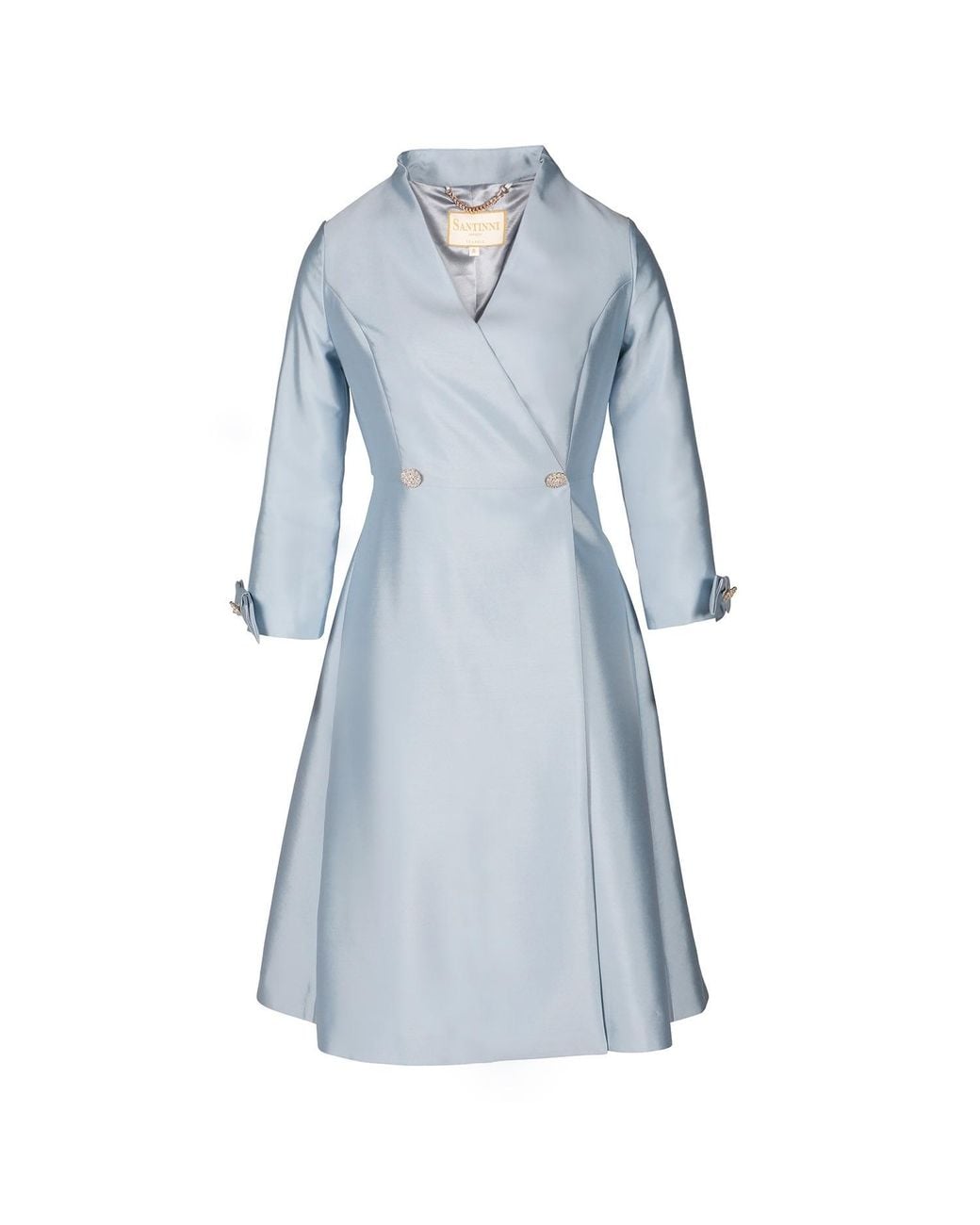 Santinni Blue Astor Silk Taffeta Dress Coat