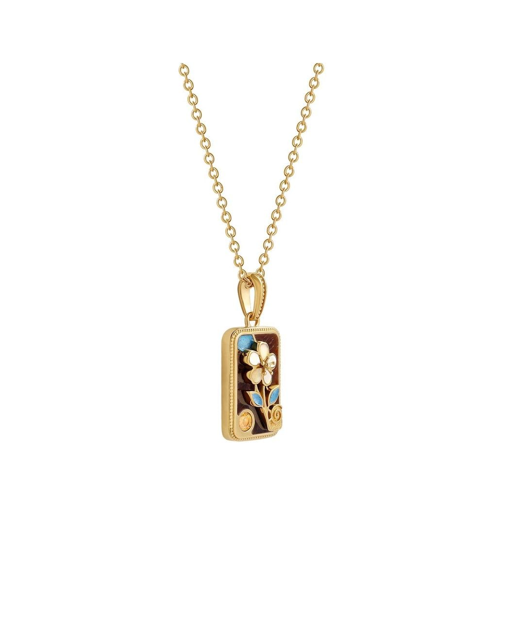 Karma and Luck Metallic Golden Bloom Flower Tile Multi-Stone Mahjong Necklace