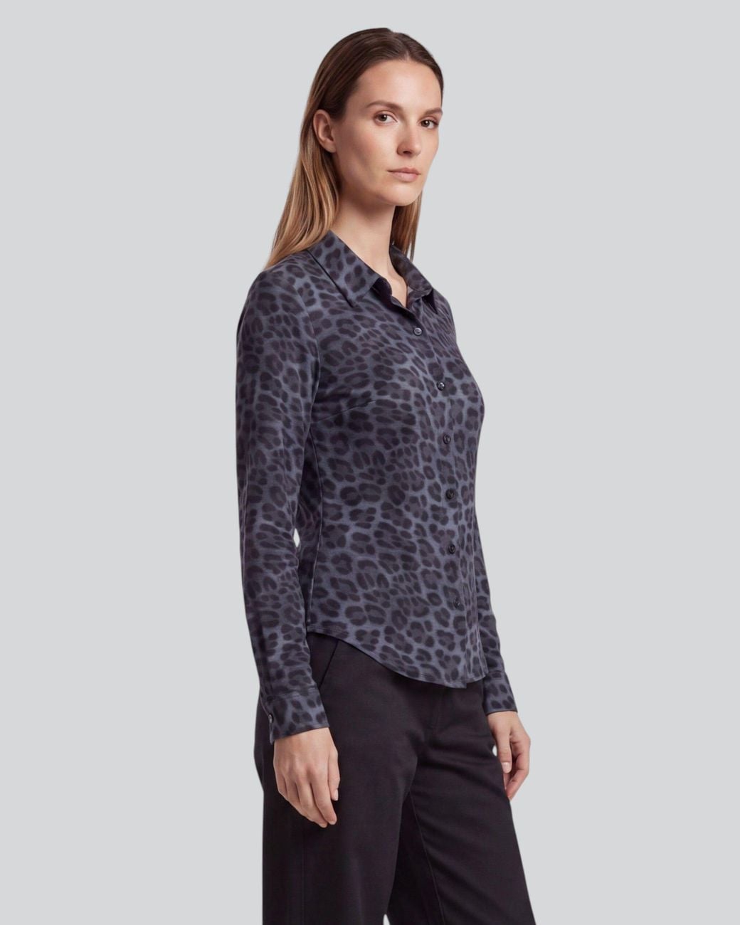 Lords of Harlech Blue Scarlet Leopard Smoke Merino Jersey Long-Sleeve Shirt