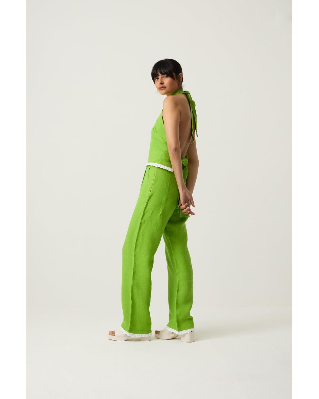 Imaura Green Btw Linen Halter Top