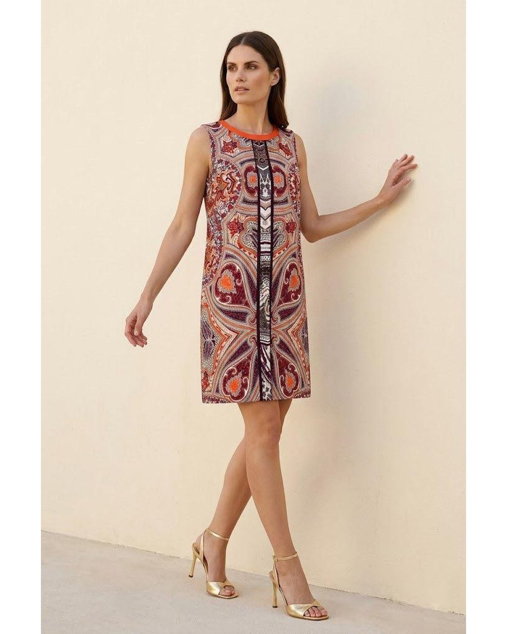 Conquista Red Ornate Paisley Panel Dress