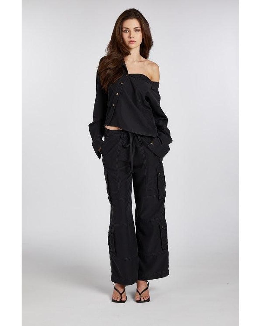 Sâb Studio Black One Shoulder Asymmetric Button Up