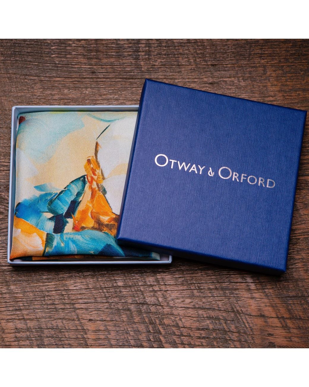 Otway & Orford Blue 'Golf Swing' Silk Pocket Square. Full-Size for men
