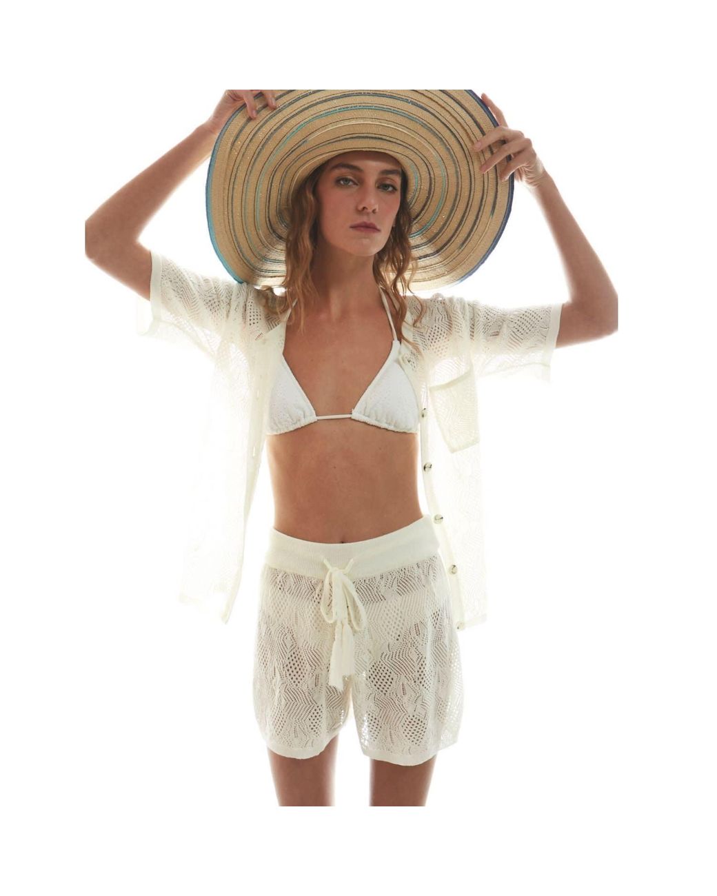 Peraluna White Emma Shorts Lace Knitted Elastic Waist Knitwear Mini Shorts
