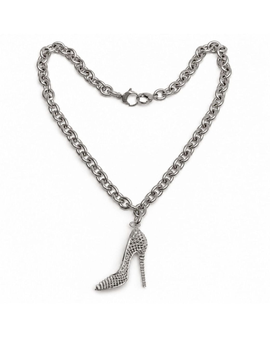 Jagged Halo Jewelry Metallic I'M Bad Stiletto Heel Chunky Chain Necklace Stainless Steel Plated