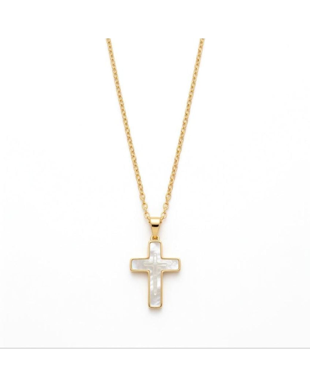 Lexi Jewelry Metallic Mother Of Pearl Mosaic Cross Necklace