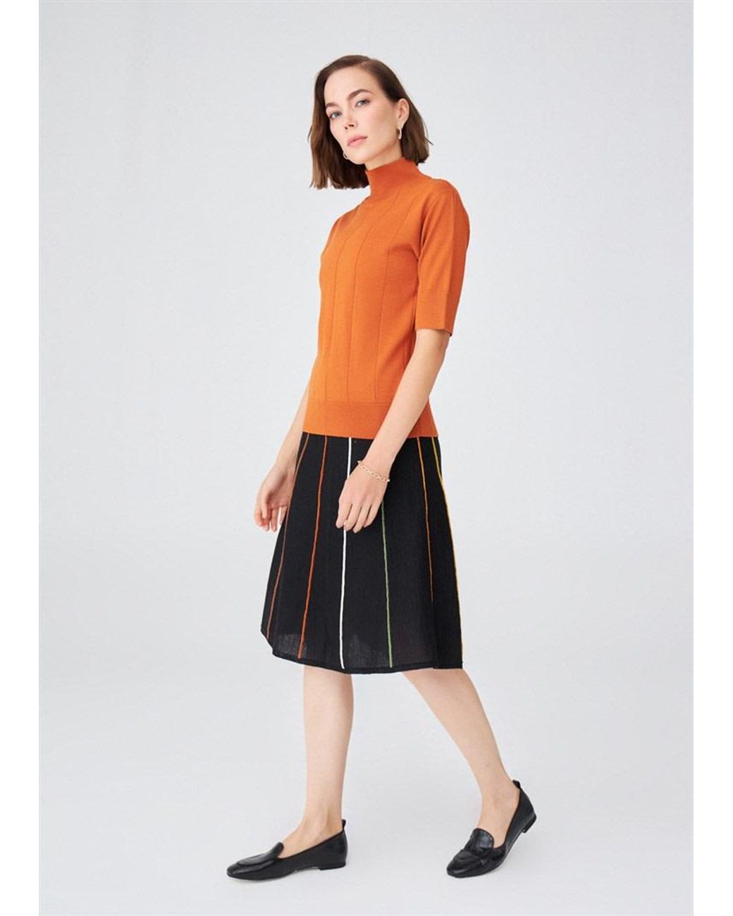 Peraluna Brown Betty High Neck Short Sleeve Knitwear Fine Blouse