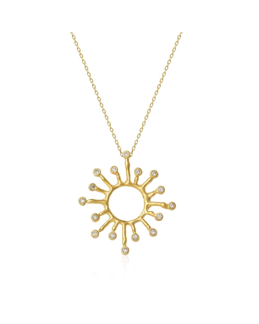 Spero London Metallic Sun Sunburst Large High Quality Crown Natural Textured Molten Sterling Pendant Necklace