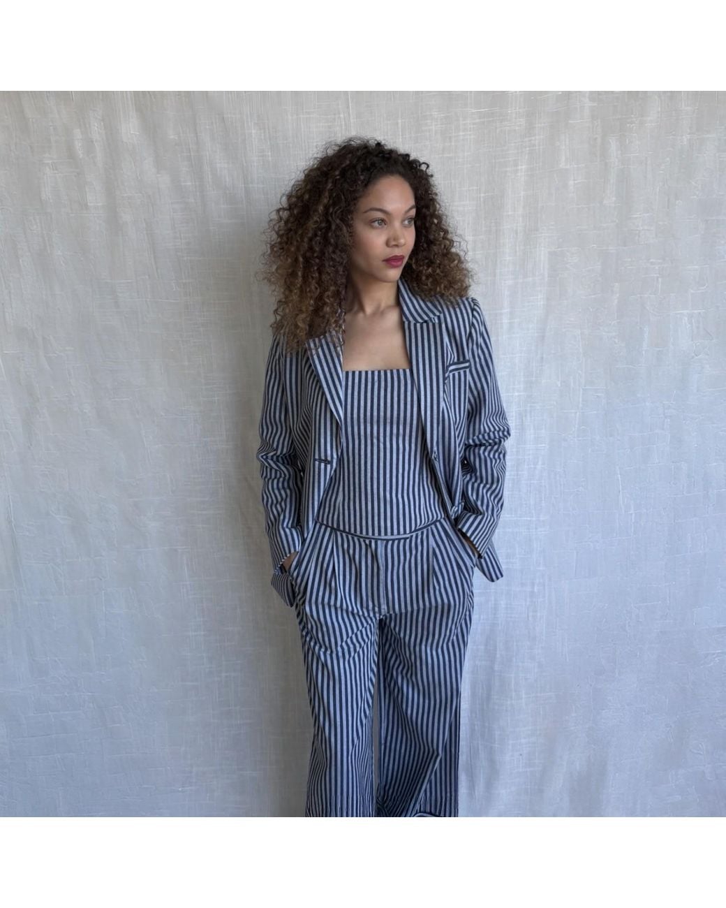 London Atelier Byproduct Blue Striped Tailored Blazer
