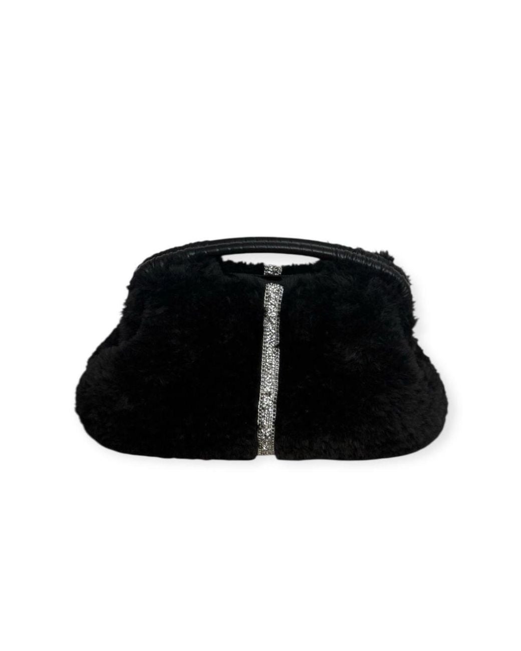 Springmoonatelier Black Handmade Plush Clutch Bag With Crystal Accent – Limited Edition Winter Luxury