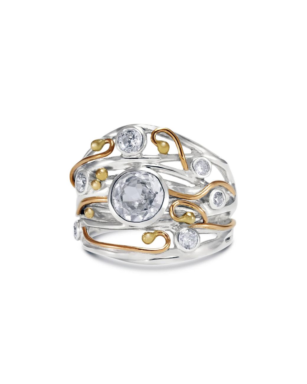 Isla Silver Metallic Statement Ring Set With Clear Quartz & Zirconia