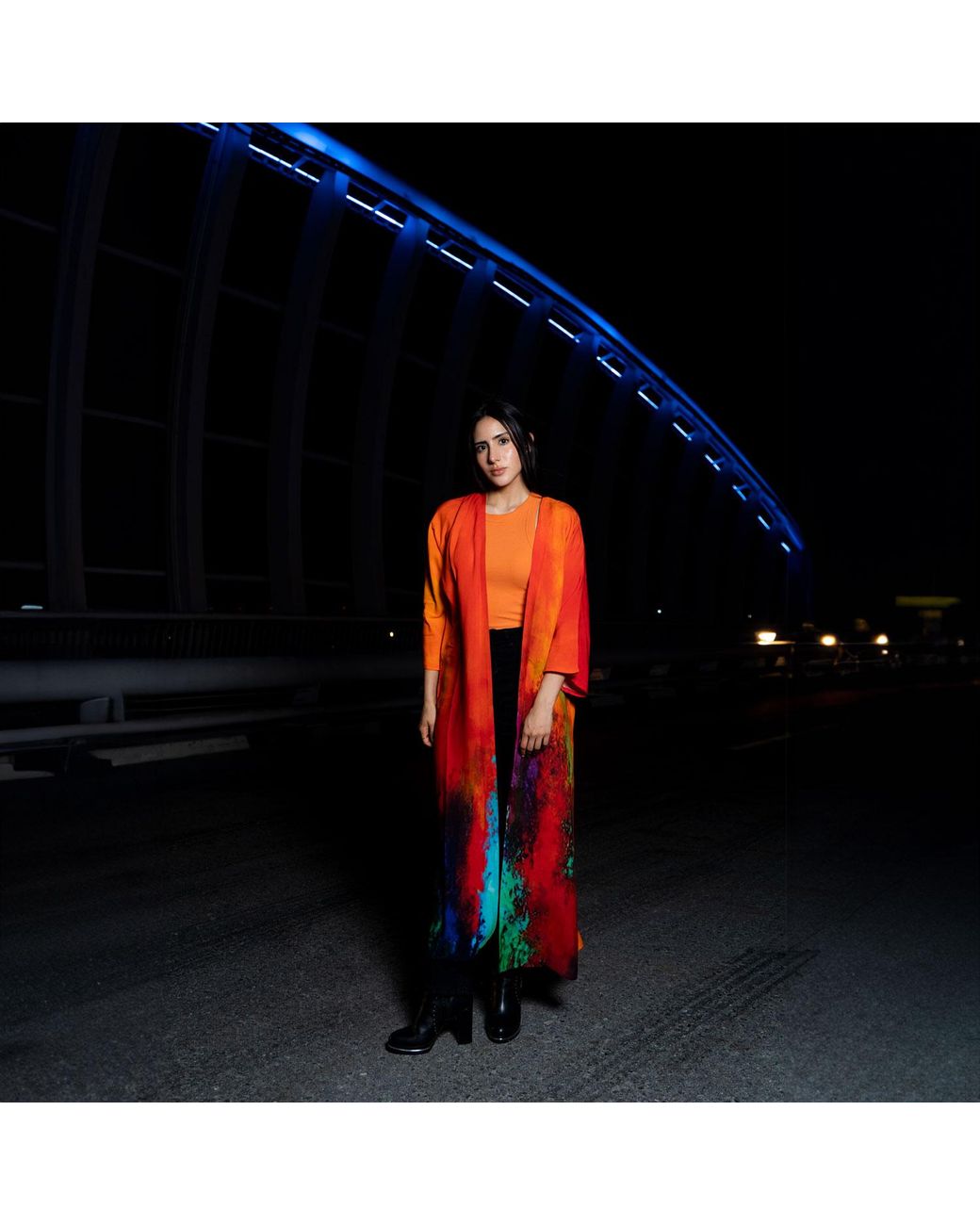 DHARA SHETH DUBAI Red Roar Tiger Animal Print Abstract Long Kimono