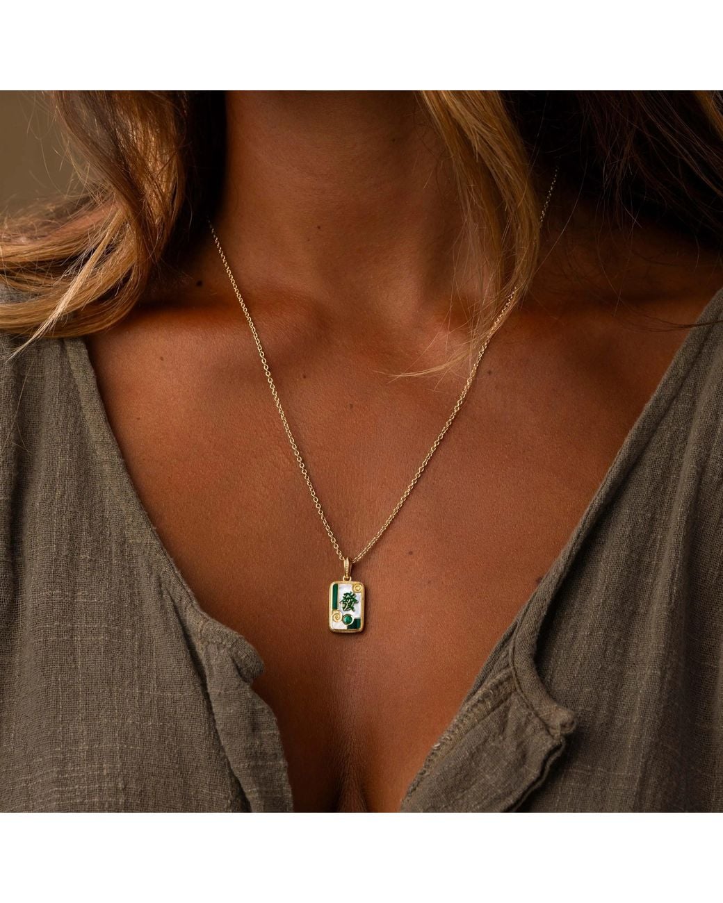 Karma and Luck Metallic Prosperity Dragon Multi-Stone Mahjong Necklace