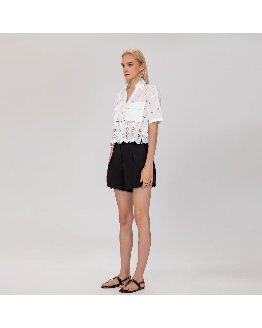Smart and Joy Black Embroidered Crop Shirt
