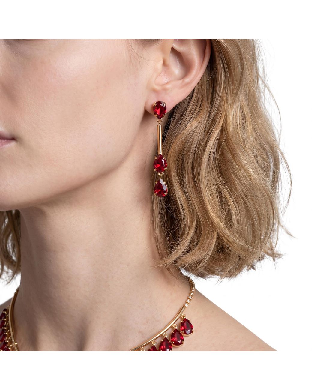 Modenaire Red Tone Apple Crystal Necklace And Earring Set