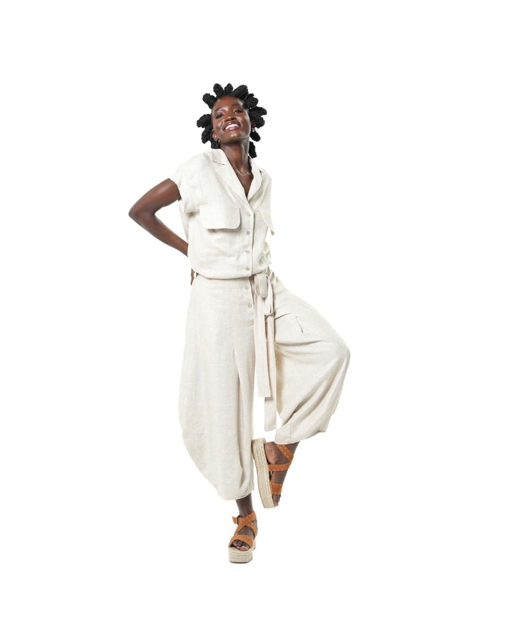 Metamorph White Neutrals Relaxed Jumpsuit With Linen