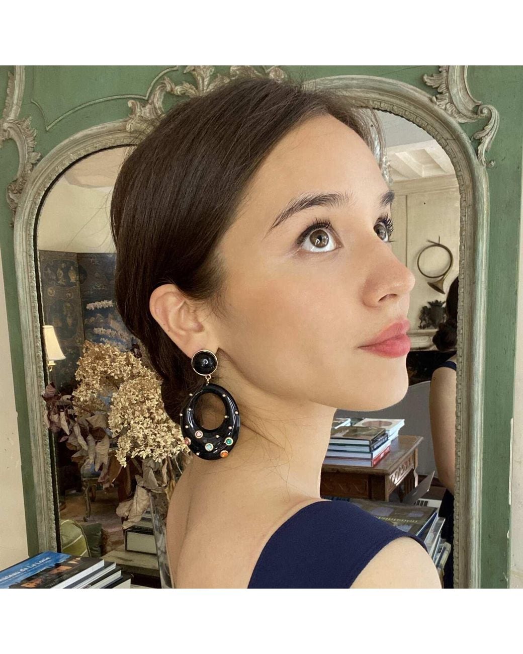 Michael Nash Jewelry Black Estelle Studded Resin Large Hoop Earrings