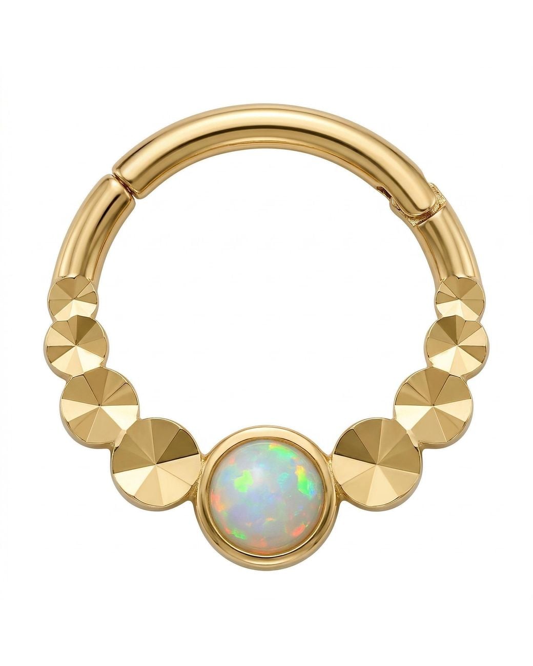 Zahav Jewelry Metallic 10K Solid 16G 8Mm Beaded Opal Round Clicker Hoop