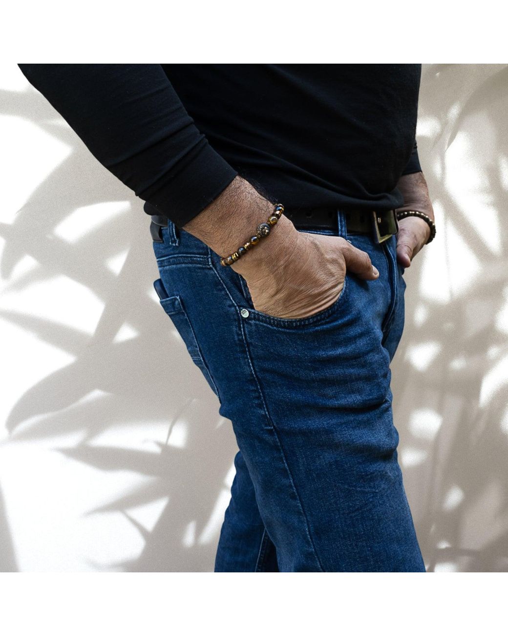 Ebru Jewelry Brown Lion Tiger Eye Beaded Bracelet for men