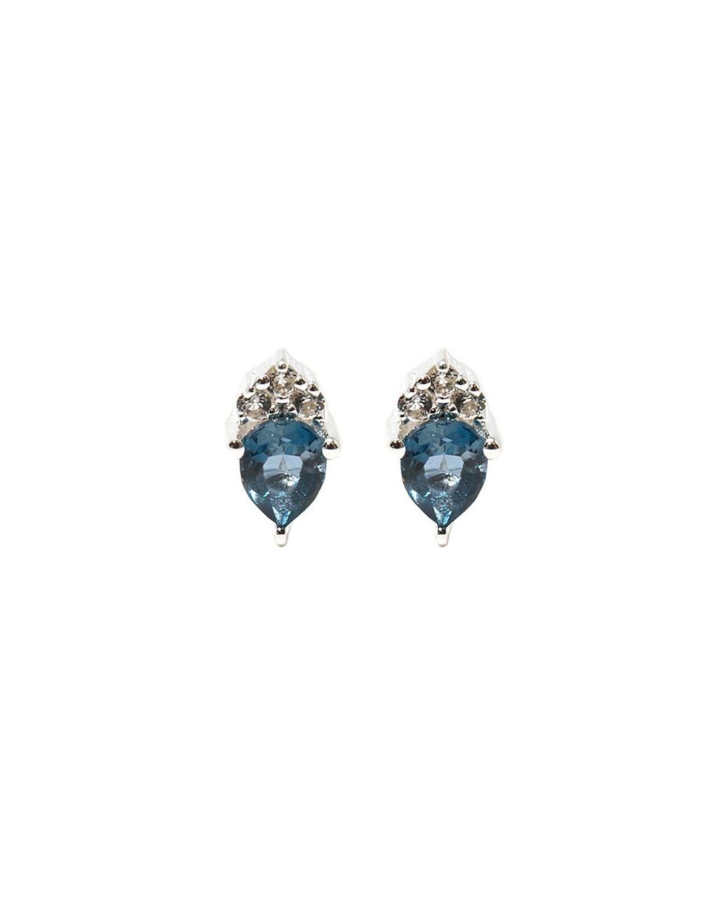 NASI SILVER Blue Pear Atarah Studs- Topaz & Topaz