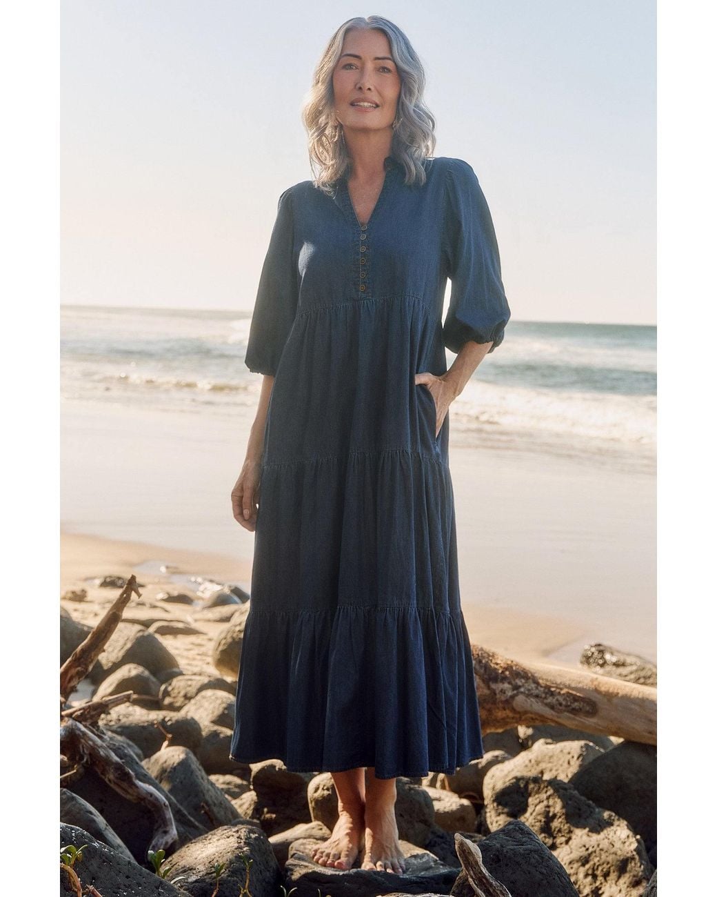 Adrift Clothing Blue Sienna Chambray Billow Dress