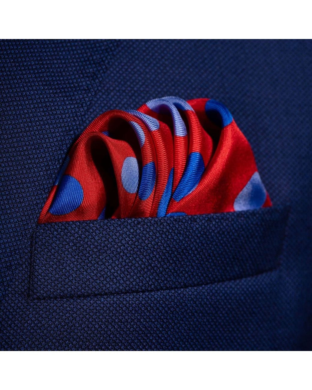 Otway & Orford Red 'Planetarium' Polka Dot Silk Pocket Square for men