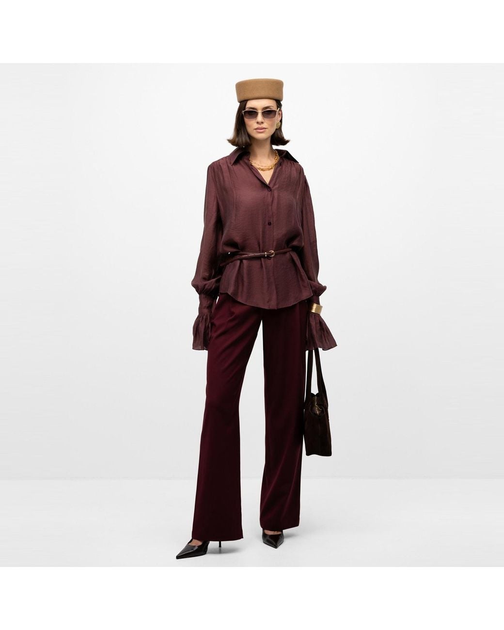 Mandragora Purple Crinkled Shirt With Decorative Cuffs Carmen Burgundy