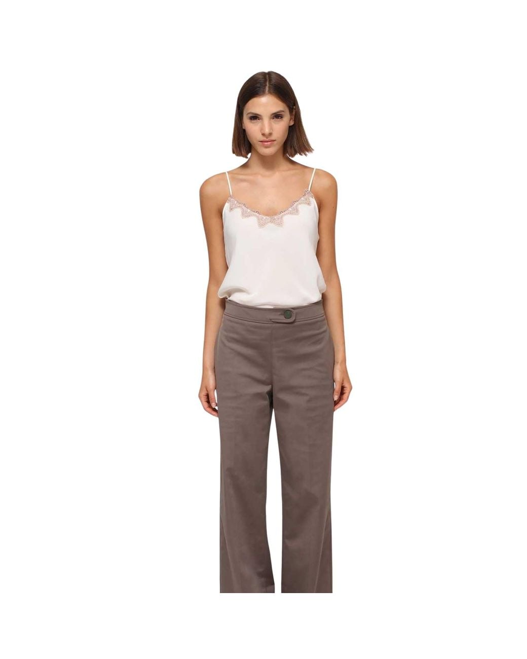 Humans & Land White Neutrals Cream Laced Silk Lingerie Top
