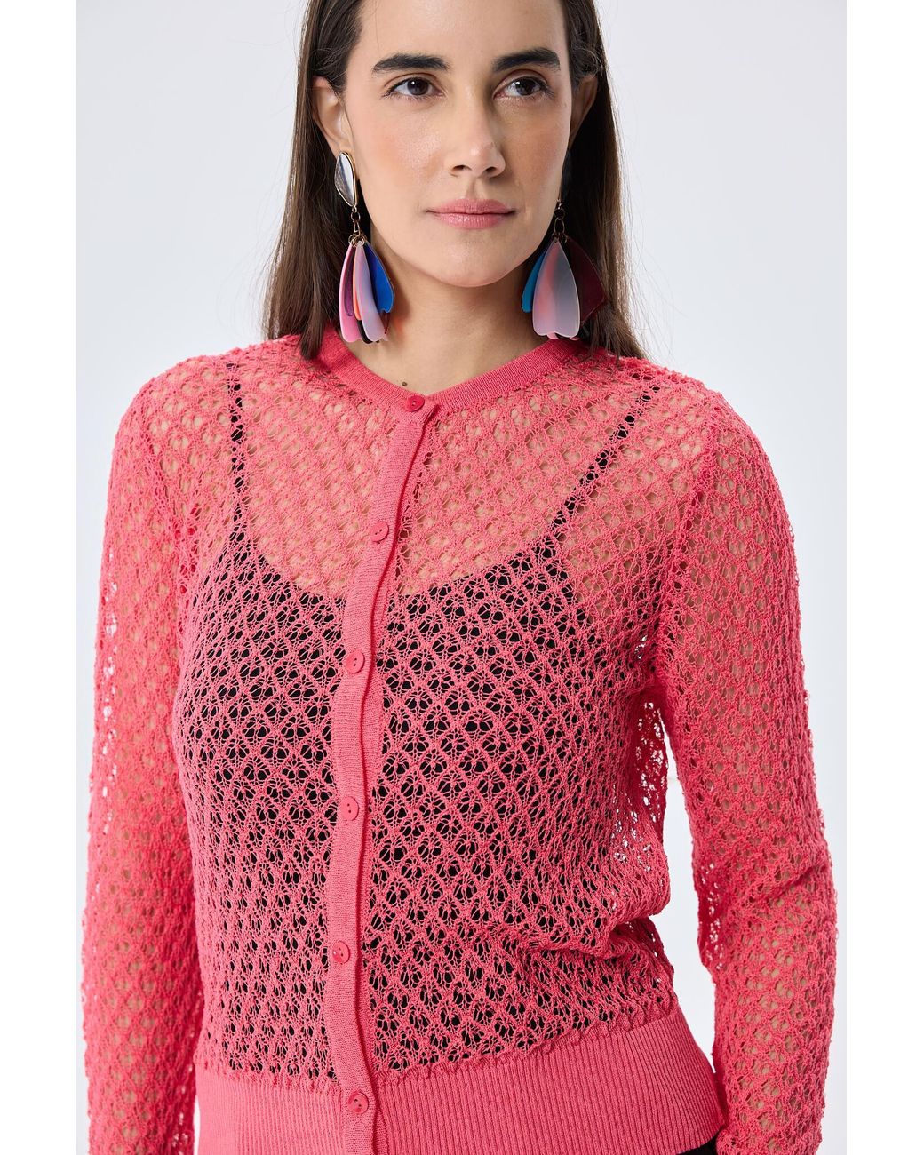 Peraluna Pink Addison Openwork Knit Cardigan