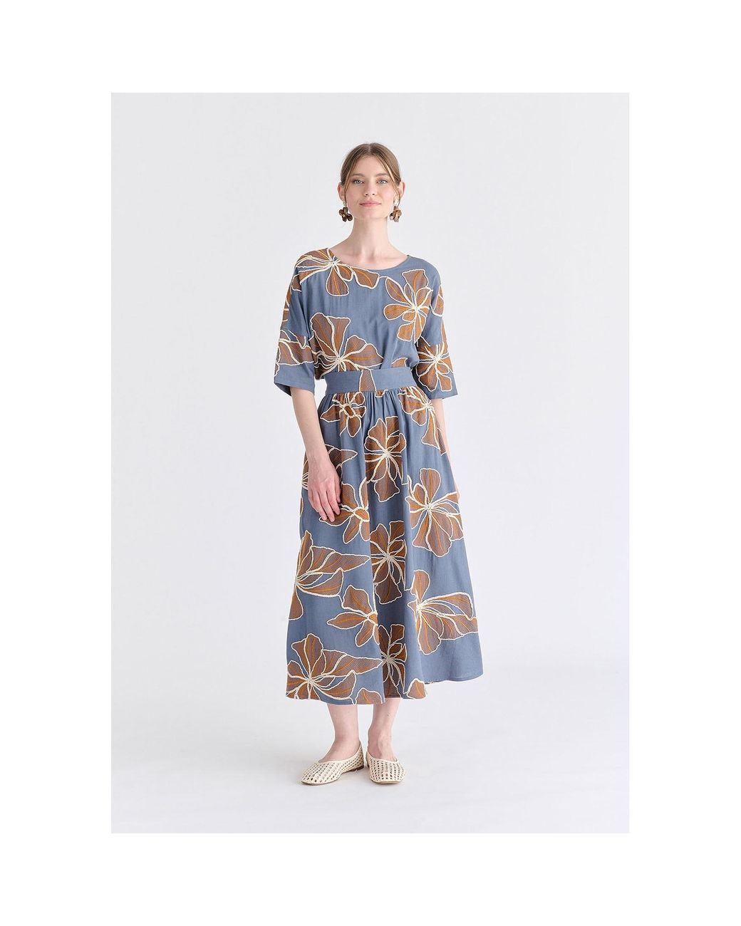 Paisie Blue Floral Embroidered Relax Fit Top