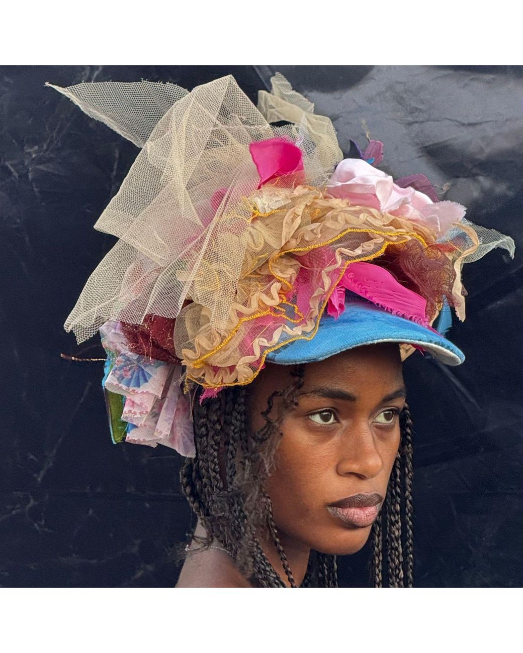 Miro Misljen Pink Tulle & Ribbon Sculptural Crown