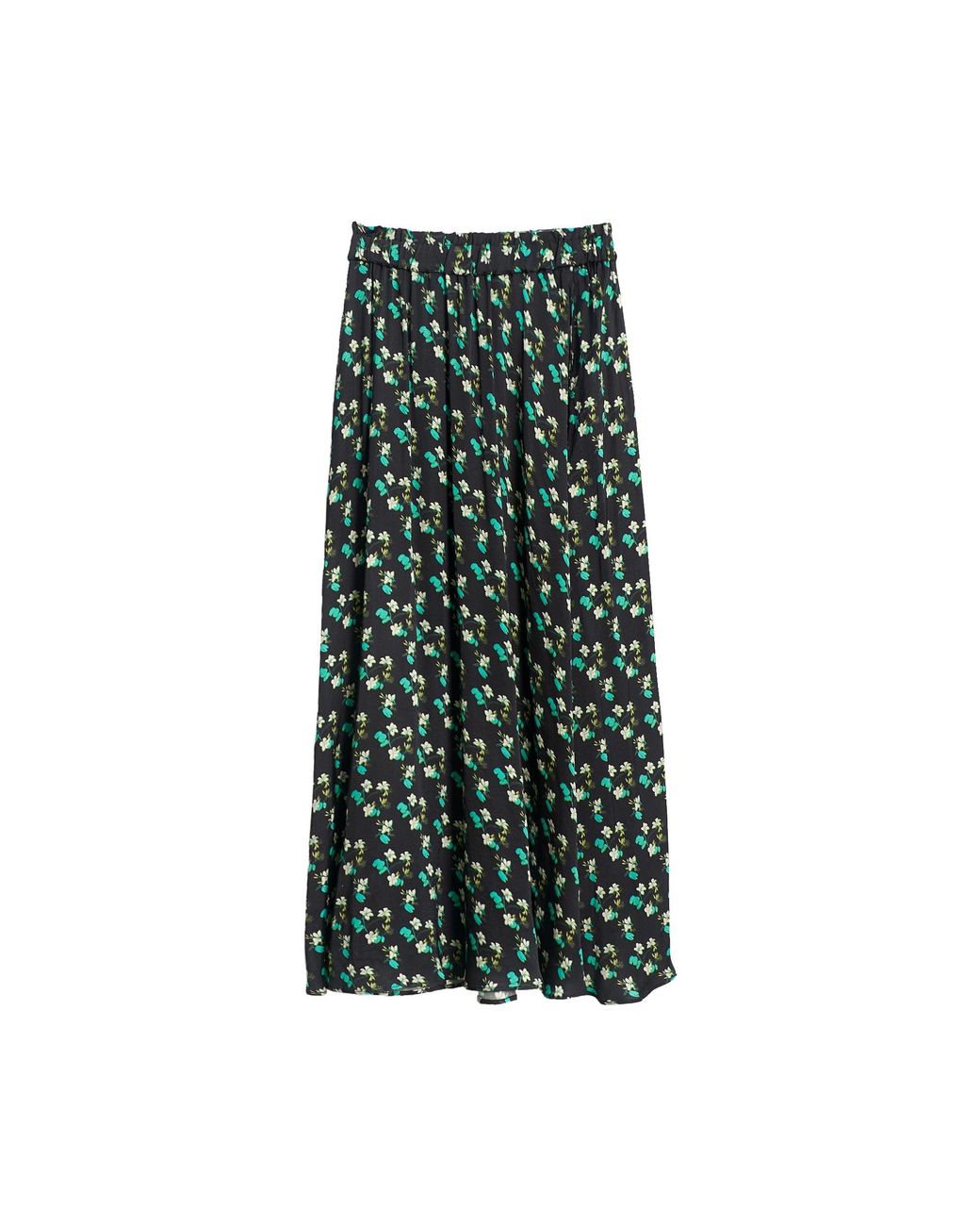 Lost Pattern Green Beach Blossom Satin Midi Skirt