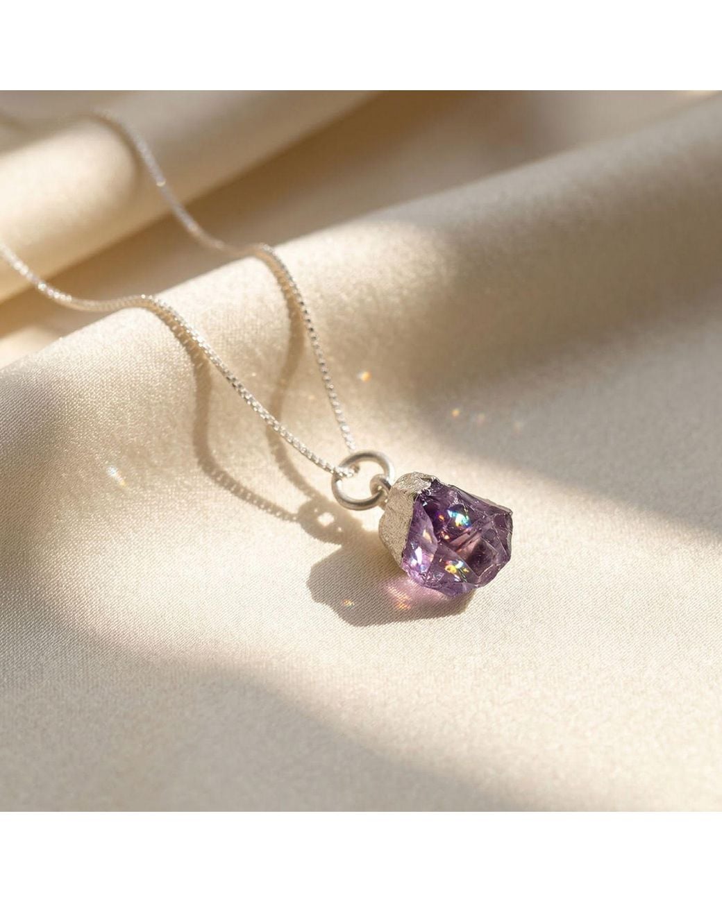 Sophelia White Sterling Raw Amethyst February Birthstone Crystal Necklace