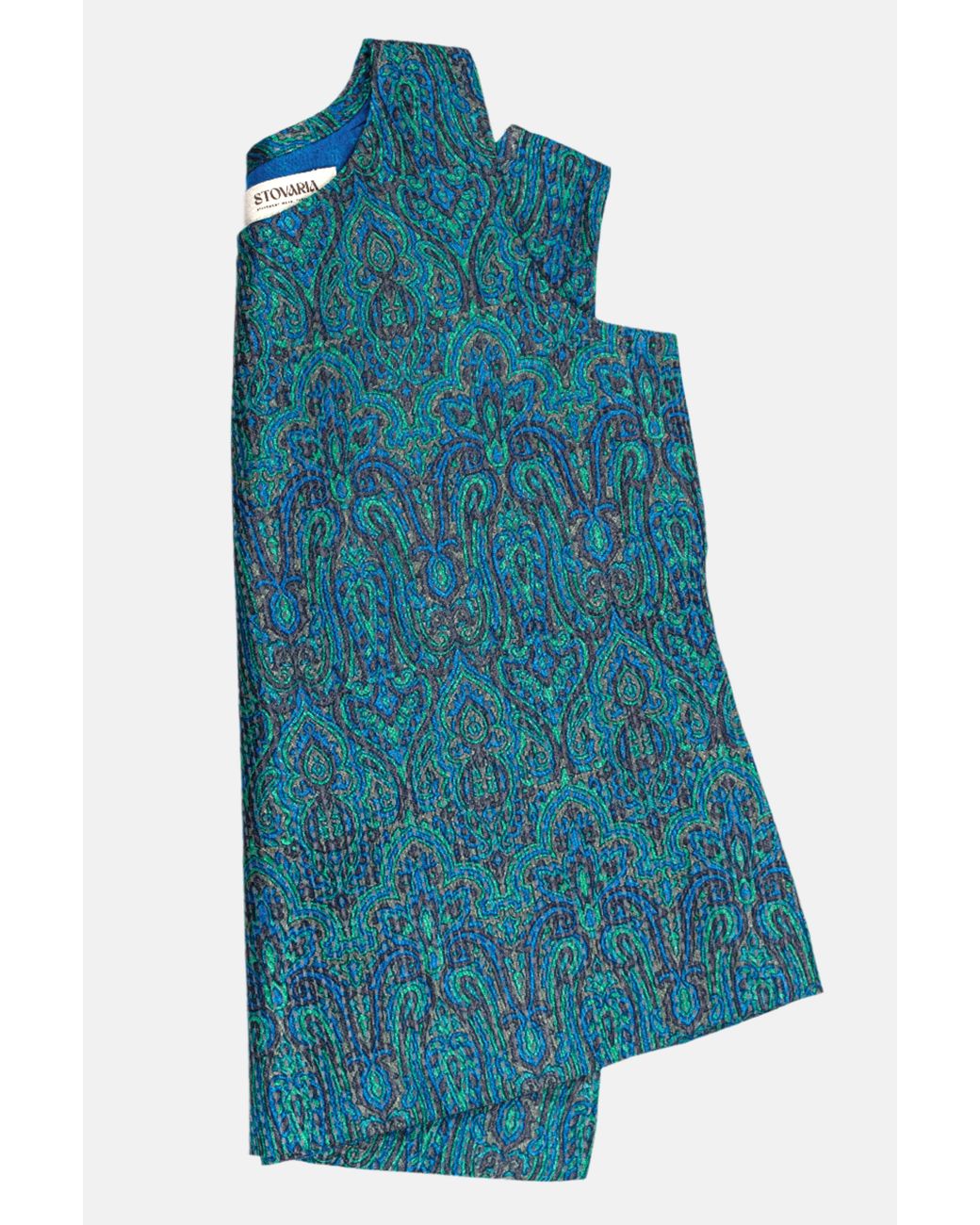 Stovaria Blue Embroidered Pure Tussar Silk Sleeveless Top With Wooden Button