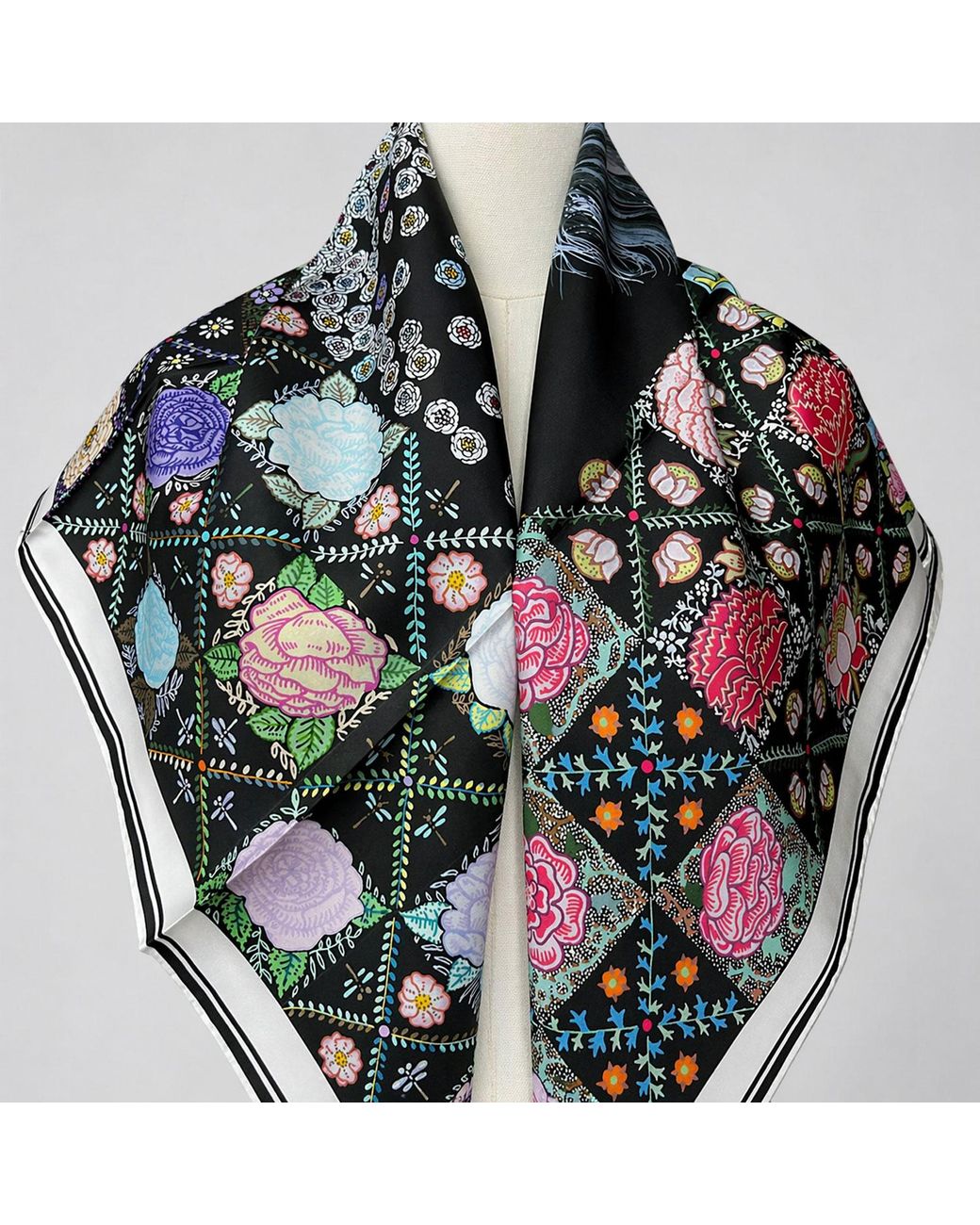 Wenzi Blue The Starlit Rider Hand Painted Pattern Double Sided Silk Twill Scarf
